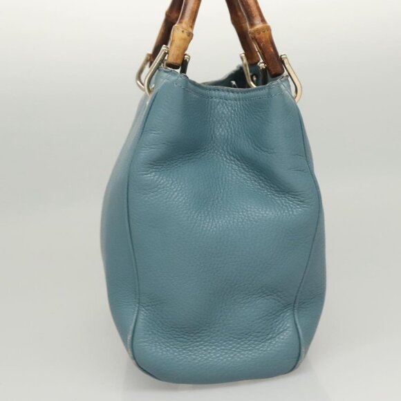 GUCCI Bamboo Hand Bag Leather 2way Blue Silver 336032 Auth 121645 - Picture 5 of 16